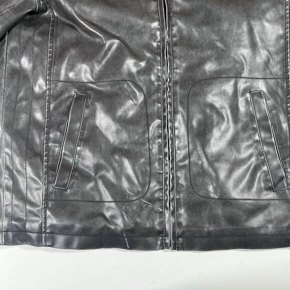 Whispering Smith Faux Leather Hooded Bomber  Jacket Distressed Men's Size M - Picture 8 of 13
